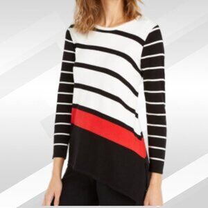 2/$50 Alfani Women’s Striped Asymmetrical Sweater Black White Red NWT Size L